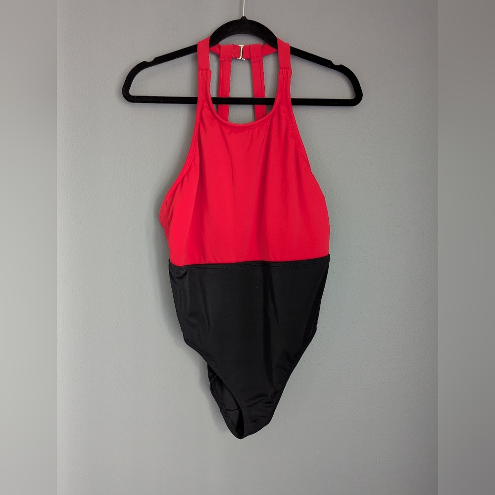 Eco Beach Red and black color black swimsuit women's size large.  16x27